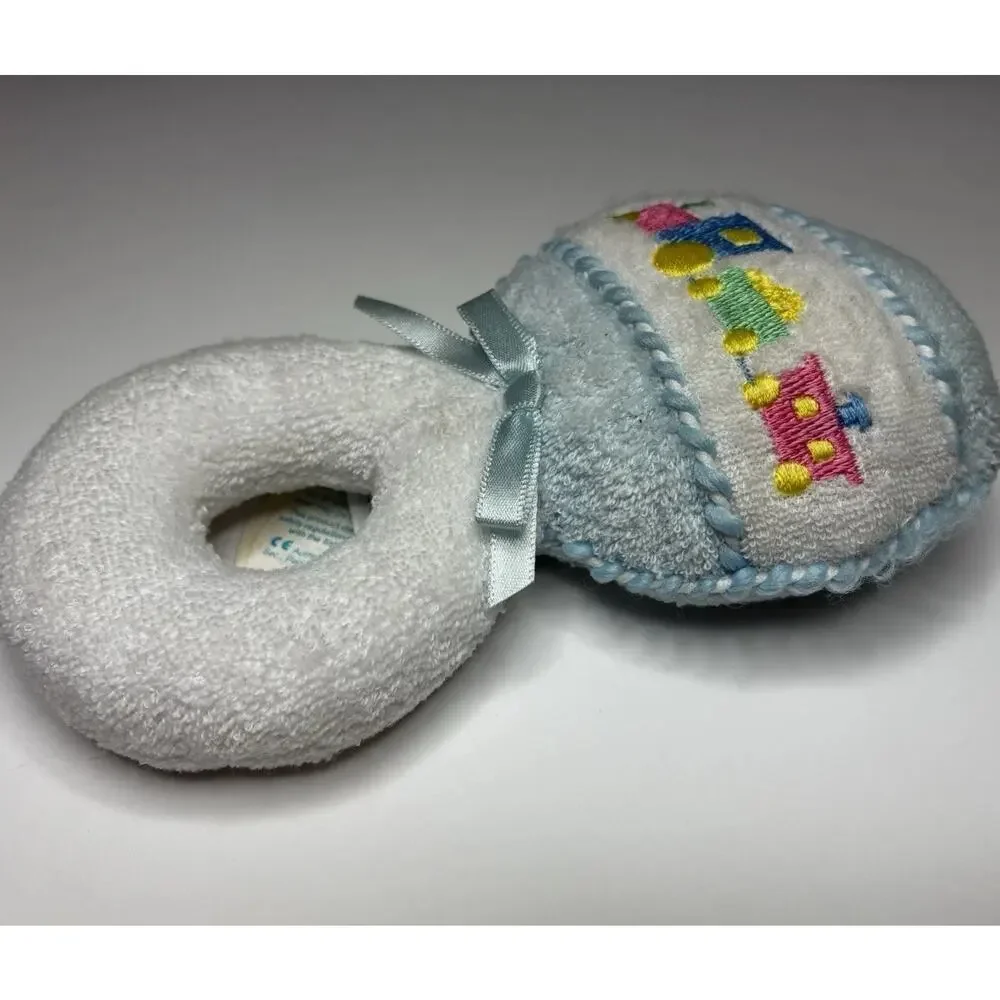Vintage Eden Terry Cloth Rattle Plush White Pastel Train Baby Toy With Tags